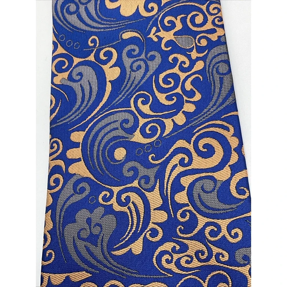 New Japanese Silk Necktie Men's Blue & Bronze Jacquard Floral Paisley Print 57